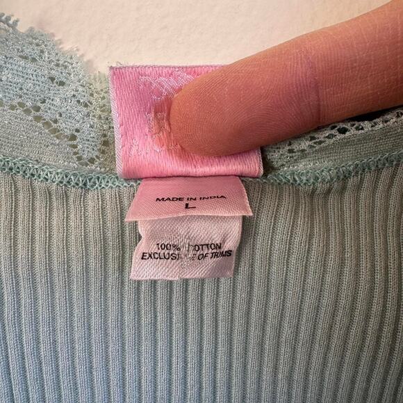 Vtg 2005 Victoria's Secret L Baby blue lace trim cotton cami tank top - Picture 6 of 8